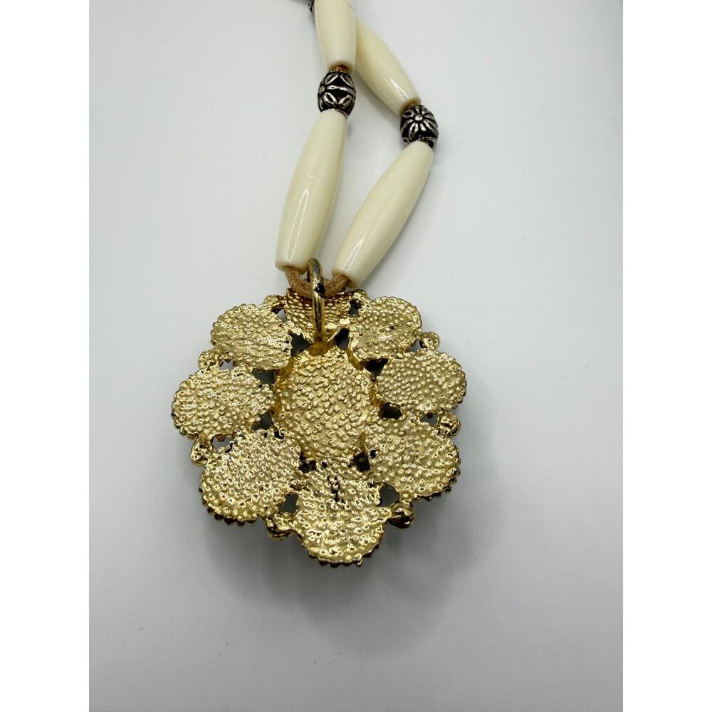 Western Turquoise Statement Pendant Necklace Adjustable Ivory Beads - Picture 6 of 7